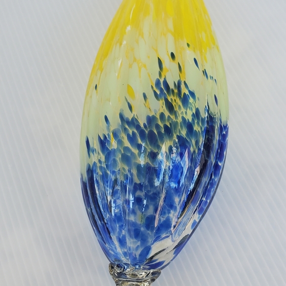 Hand Blown Glass Multicolor Hanging HUMMINGBIRD FEEDER Art Glass 9" Floral Gourd - Picture 10 of 10